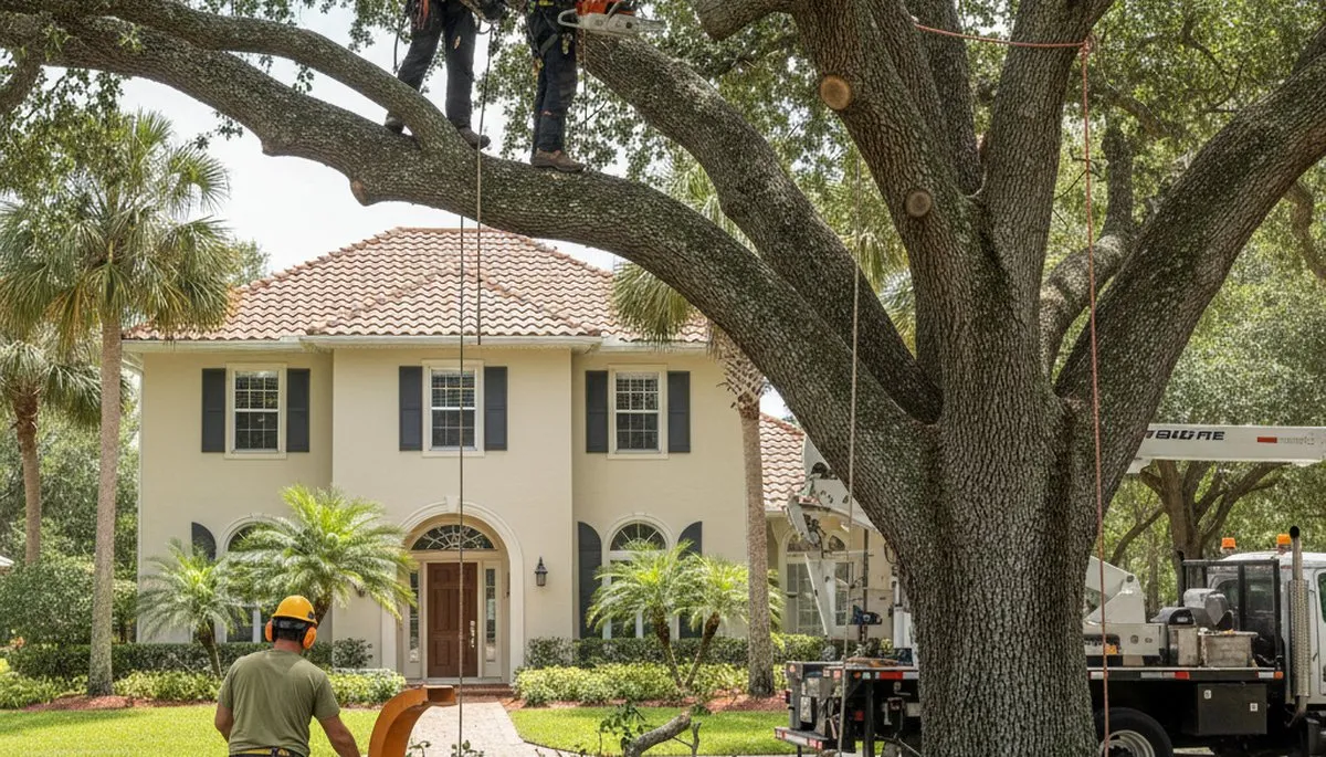 Tree service crew in Kissimmee, FL removing a tree for safe residential property cleanup