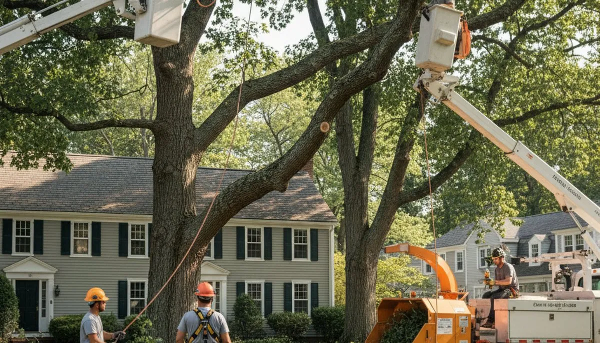 Tree service crew in Kissimmee, FL providing professional tree removal and cleanup on a residential property